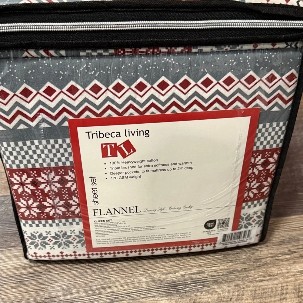 Holiday Flannel Sheet Set - Red and Gray